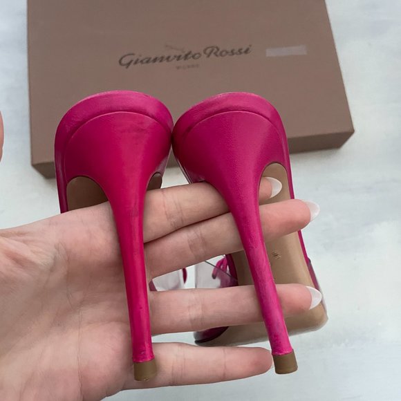 Gianvito Rossi Fuchsia Helmut Bow-detailed PVC and Leather Mules Open Toe - Picture 9 of 12